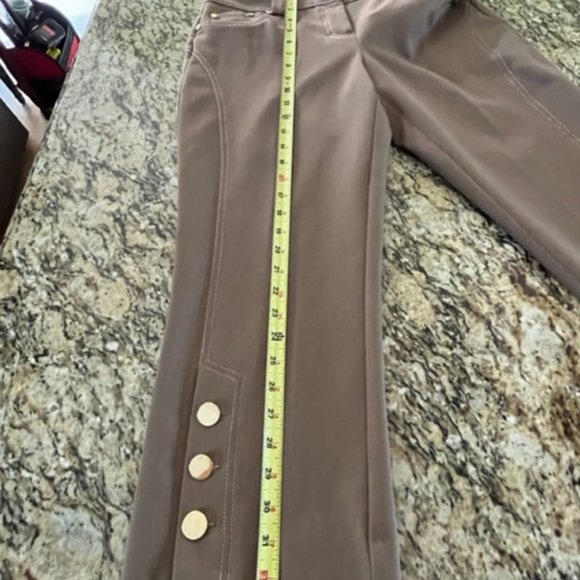 Brown Cropped Slacks with Gold Buttons Size 10 - Picture 7 of 8